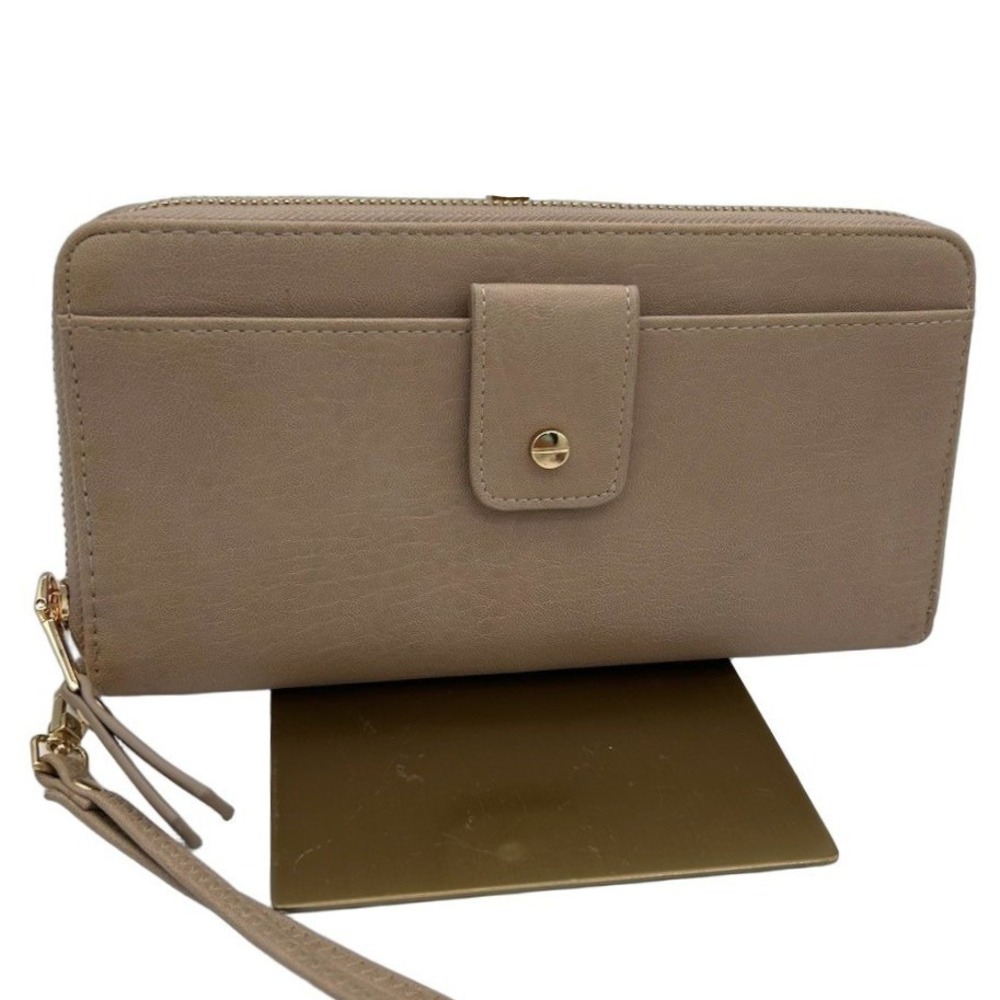 Madison West Wristlet Wallet Women's Taupe Vegan Leather Clutch